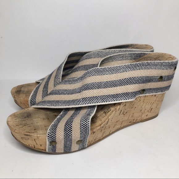 Lucky Brand cream navy X strap cork wedge heels - Picture 1 of 11